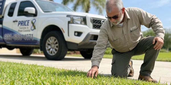 inspecting lawn
