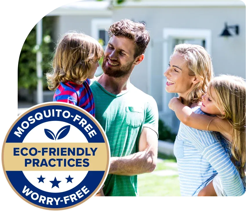 family playing outside mosquito free yard