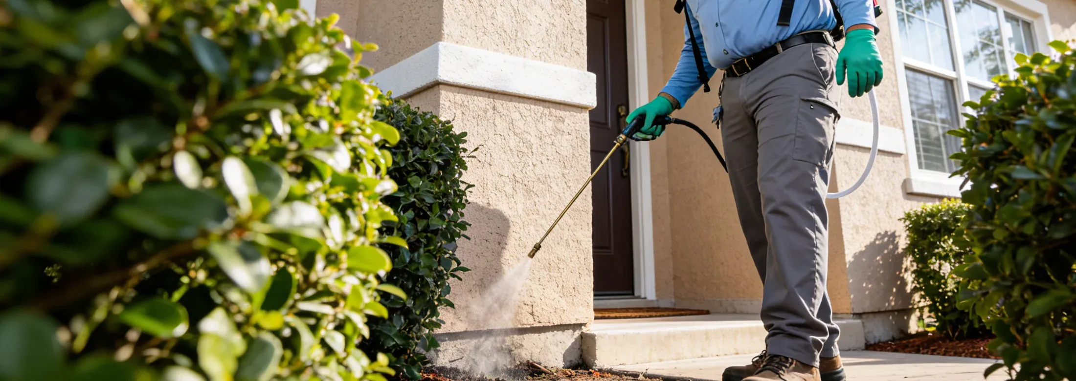 technician spraying around the house