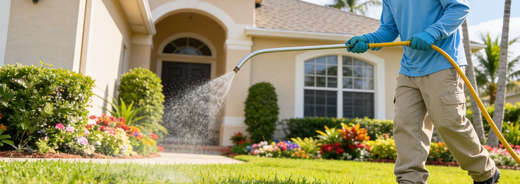 spraying lawn