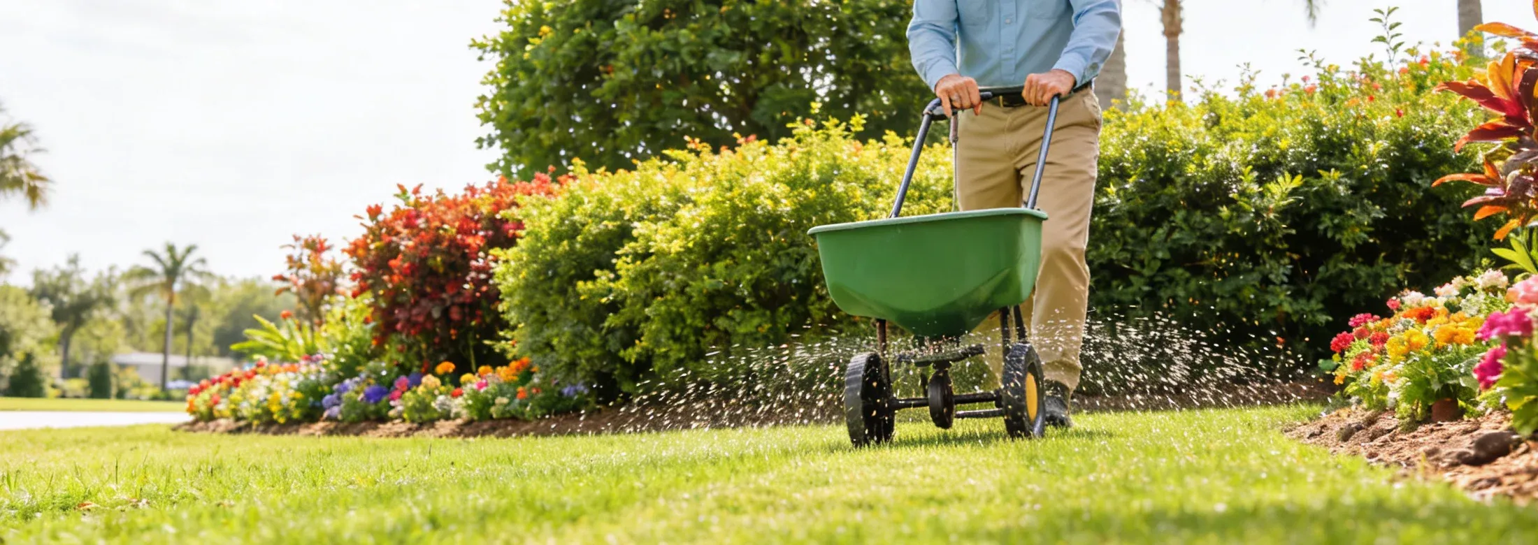 man fertilizing lawn