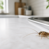 German roach on the kitchen counter