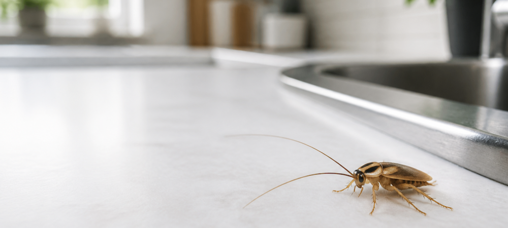 German roach on the kitchen counter